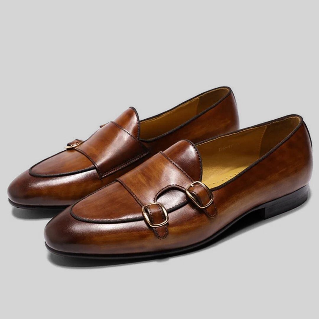 Mocasines de Cuero Vintage para Hombre – Monk Strap y Suela Cómoda