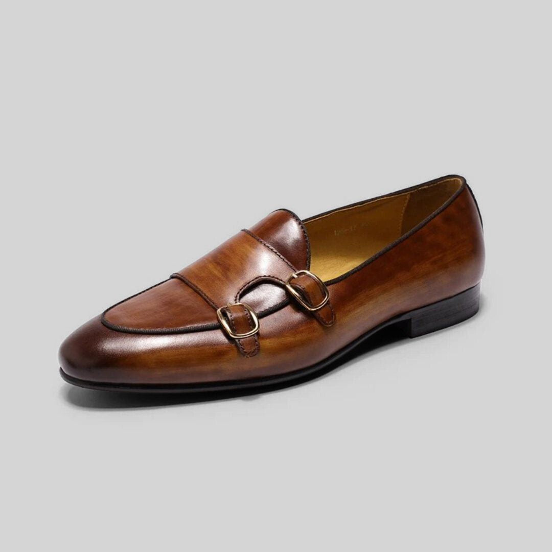 Mocasines de Cuero Vintage para Hombre – Monk Strap y Suela Cómoda