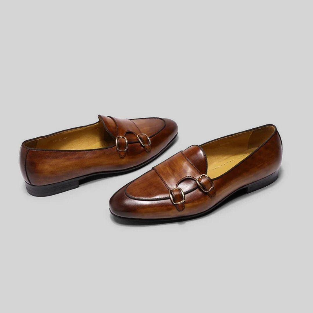 Mocasines de Cuero Vintage para Hombre – Monk Strap y Suela Cómoda
