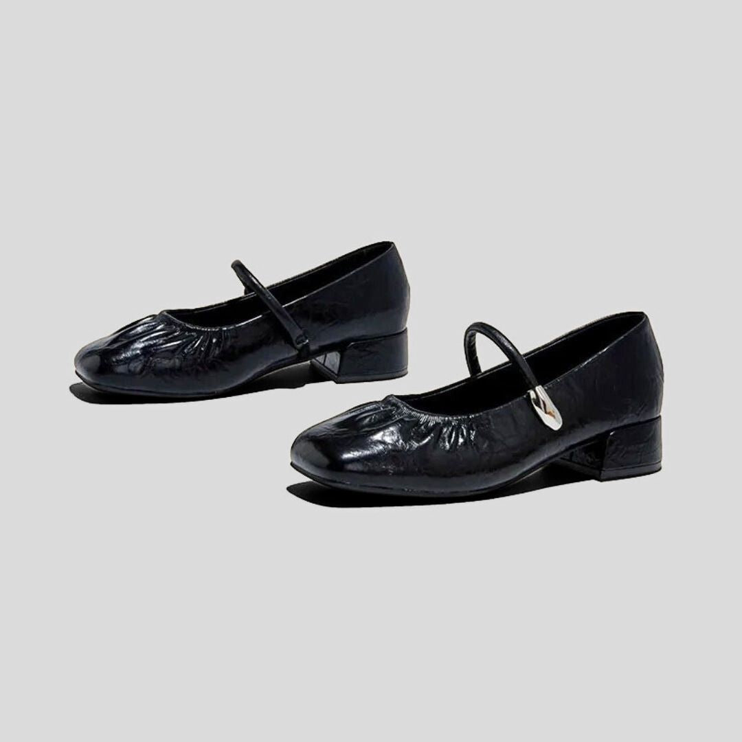 Zapatos Mary Jane de Cuero Dividido – Punta Cuadrada y Tacón Medio